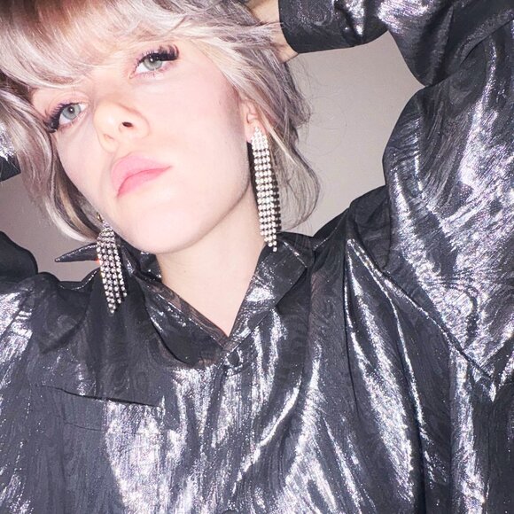 Vintage Long Rhinestone Angled Earrings - Picture 2 of 5